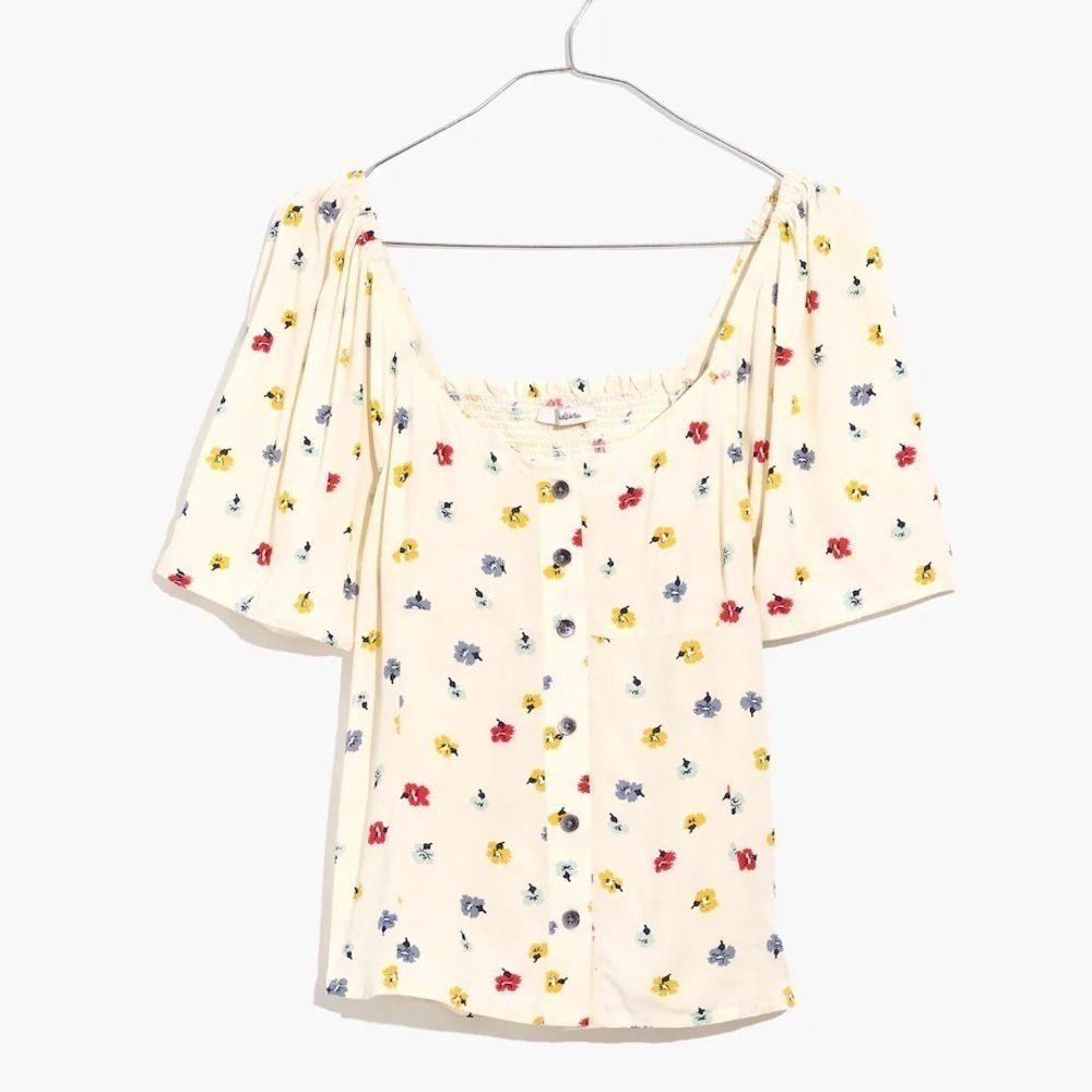 MADEWELL puff sleeve floral Button-Down boho Shirt in Confetti Floral